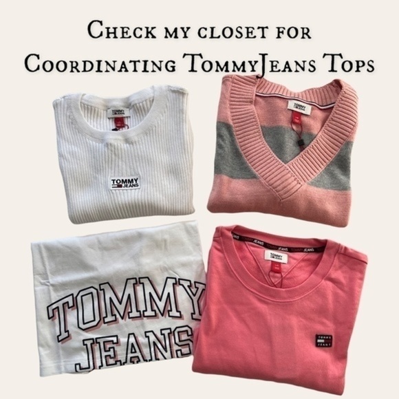 TOMMY JEANS NWT Cropped Cotton Color Block Logo T-Shirt-Pink & White/XL - Picture 12 of 12